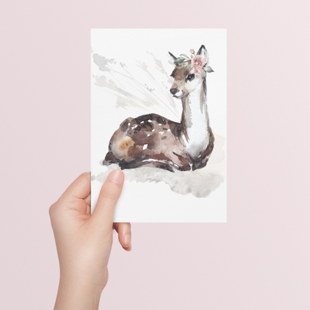 Watercolor Deer Portrait Wall Art Illustration Print Poster Unframed - Picture 8 of 11